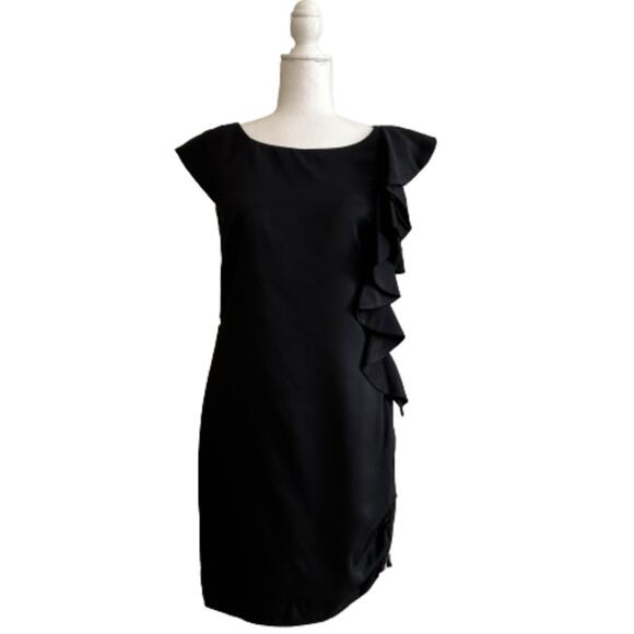 A.B.S. Allen Schwartz Dress Black Side Ruffle Side Zip Sleeveless LBD Size 2 NEW - Picture 1 of 12